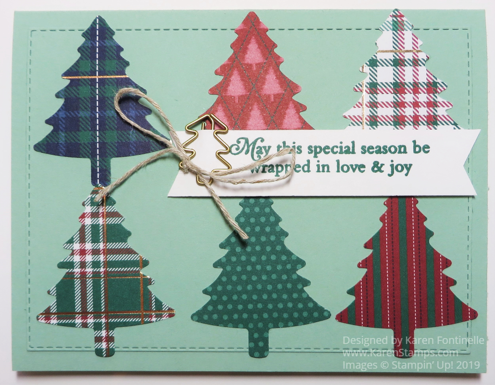 Wrapped in Plaid Christmas Trees Christmas Card | Stamping With Karen