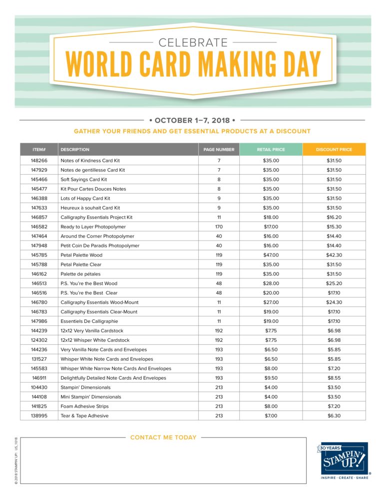 World Card Making Day Products 2018