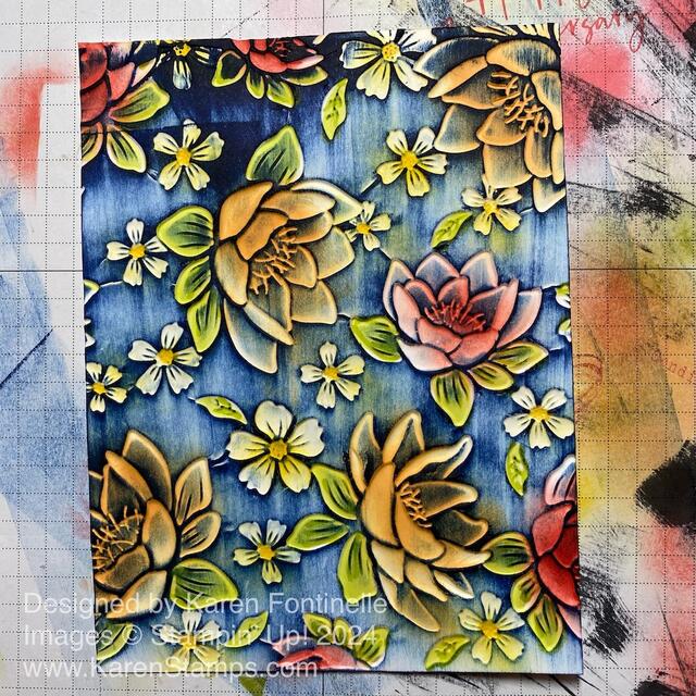 Layered Florals Blackout Technique Blue Ink