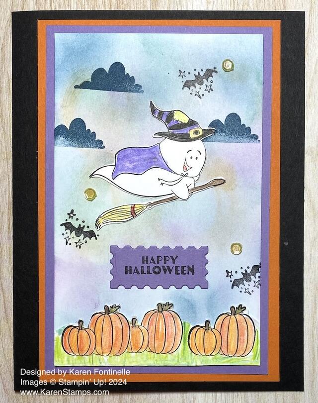 Flying Ghost and Pumpkins Halloween Card