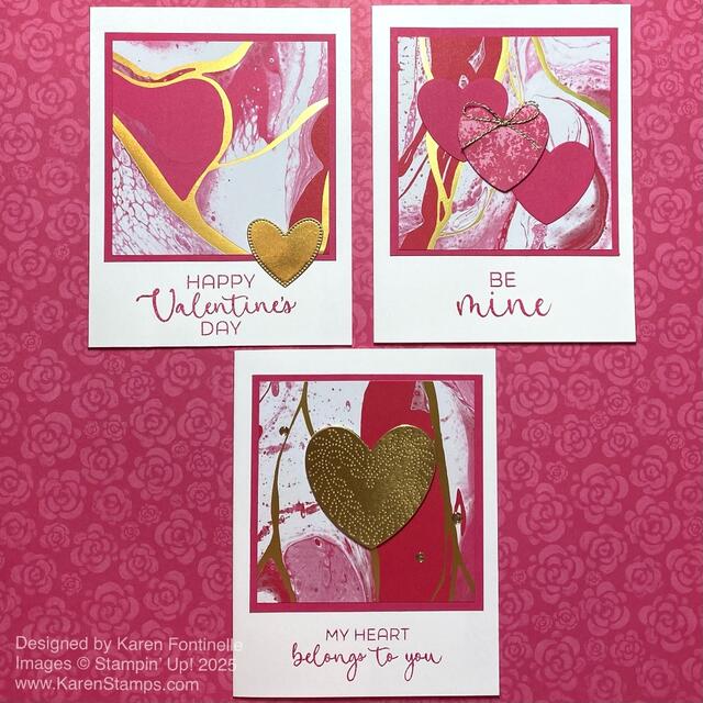 Marbled Elegance Trio of Valentines